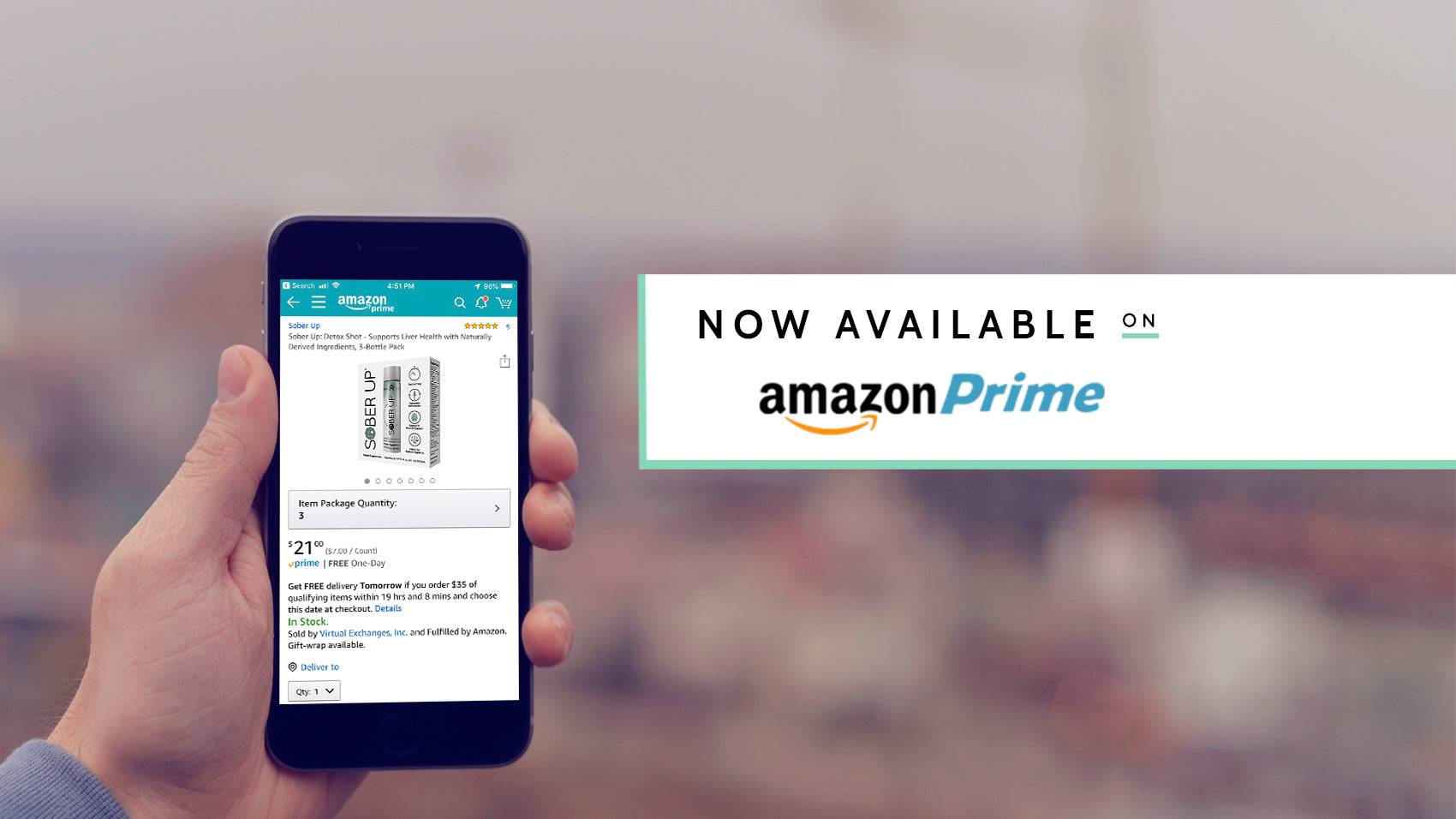Sober Up® is now available  w/free shipping on Amazon Prime